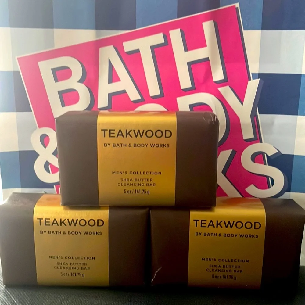 3 Bath & Body Works Teakwood Shea Butter Cleansing Bar Soap 5.0 oz